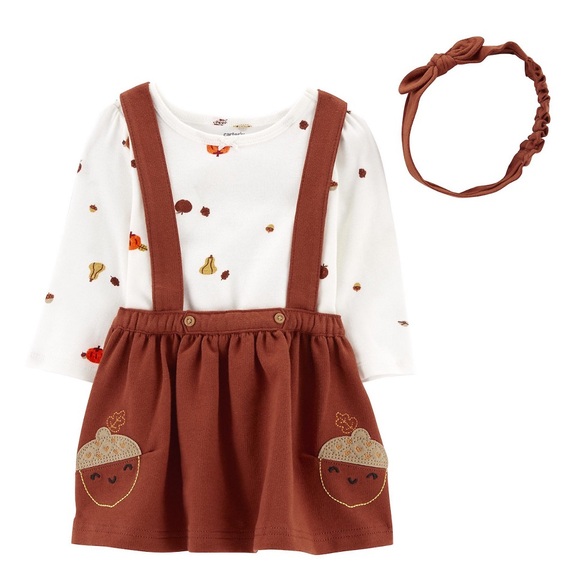 🍁🍂Carter Baby Girl Carter's Autumn Gourd Tee, Acorn Jumper, & Headwrap Set NWT - Picture 6 of 8